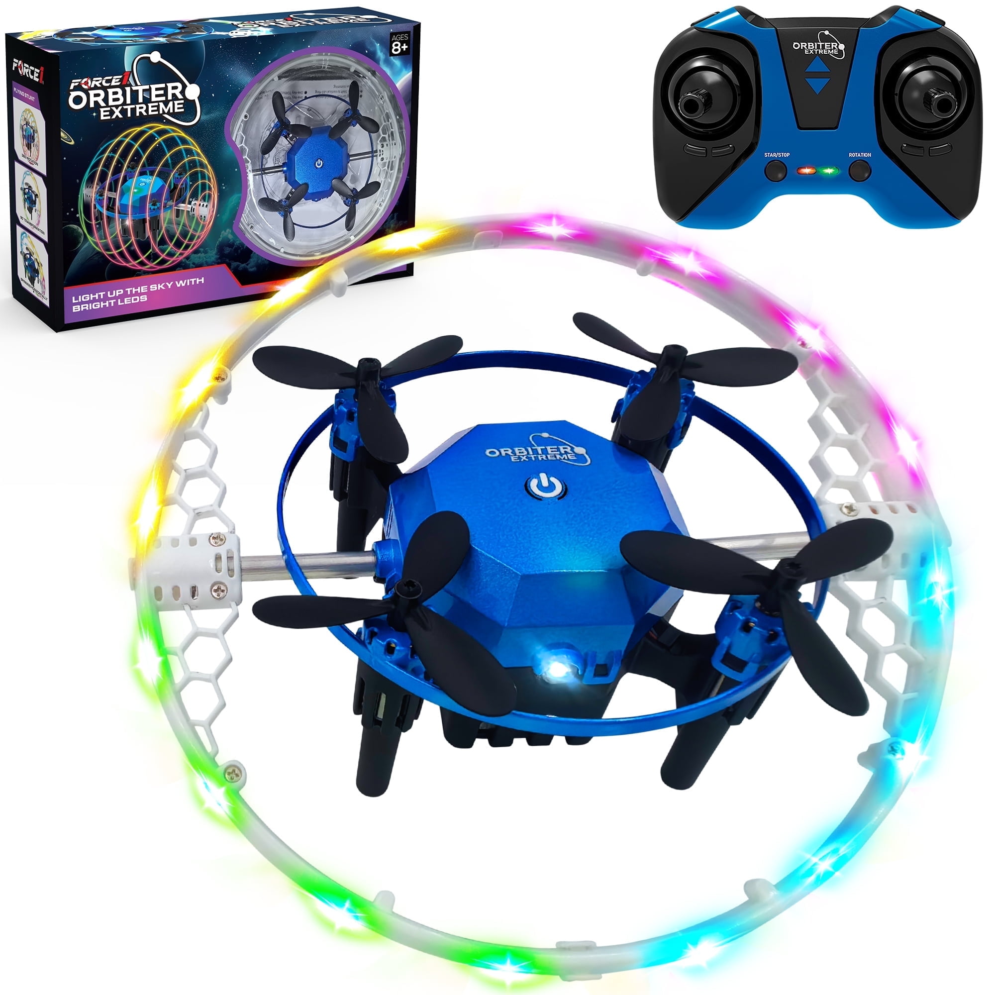 Force1 Orbiter Extreme 360 LED Rotation STEM Remote Control Drone for Kids & Adults Ages 8+ (Blue)
