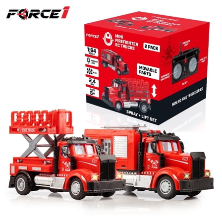 Force1 RC Mini Firefighter Truck Play Vehicle Spray and Lift Police and Fire Ages 6+
