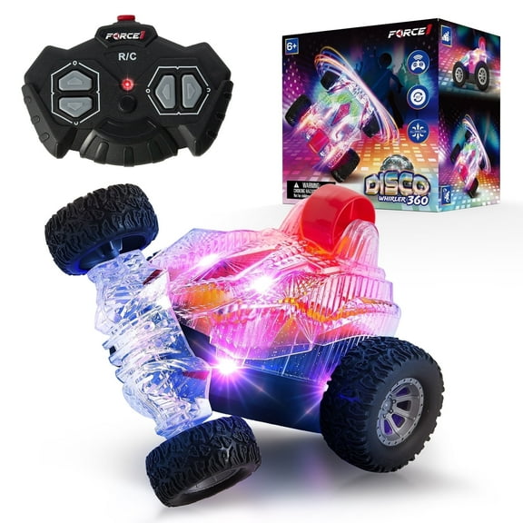 Force1 Remote Control Disco Whirler 360 RC Car, Bright LEDs, Rechargeable Mini Stunt Car for Kids 6+