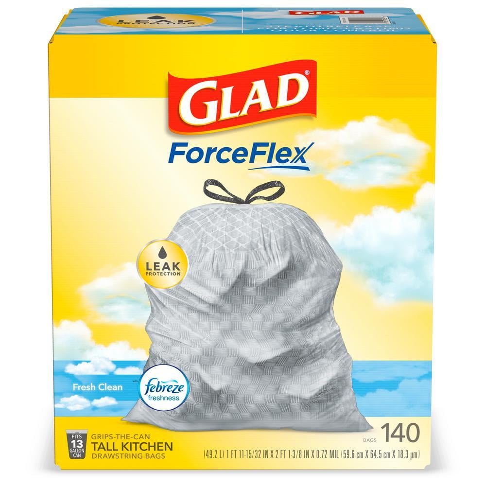 Glad ForceFlex Tall Kitchen 13 Gallon Drawstring Trash Bags With Febreze  150ct 12587222713