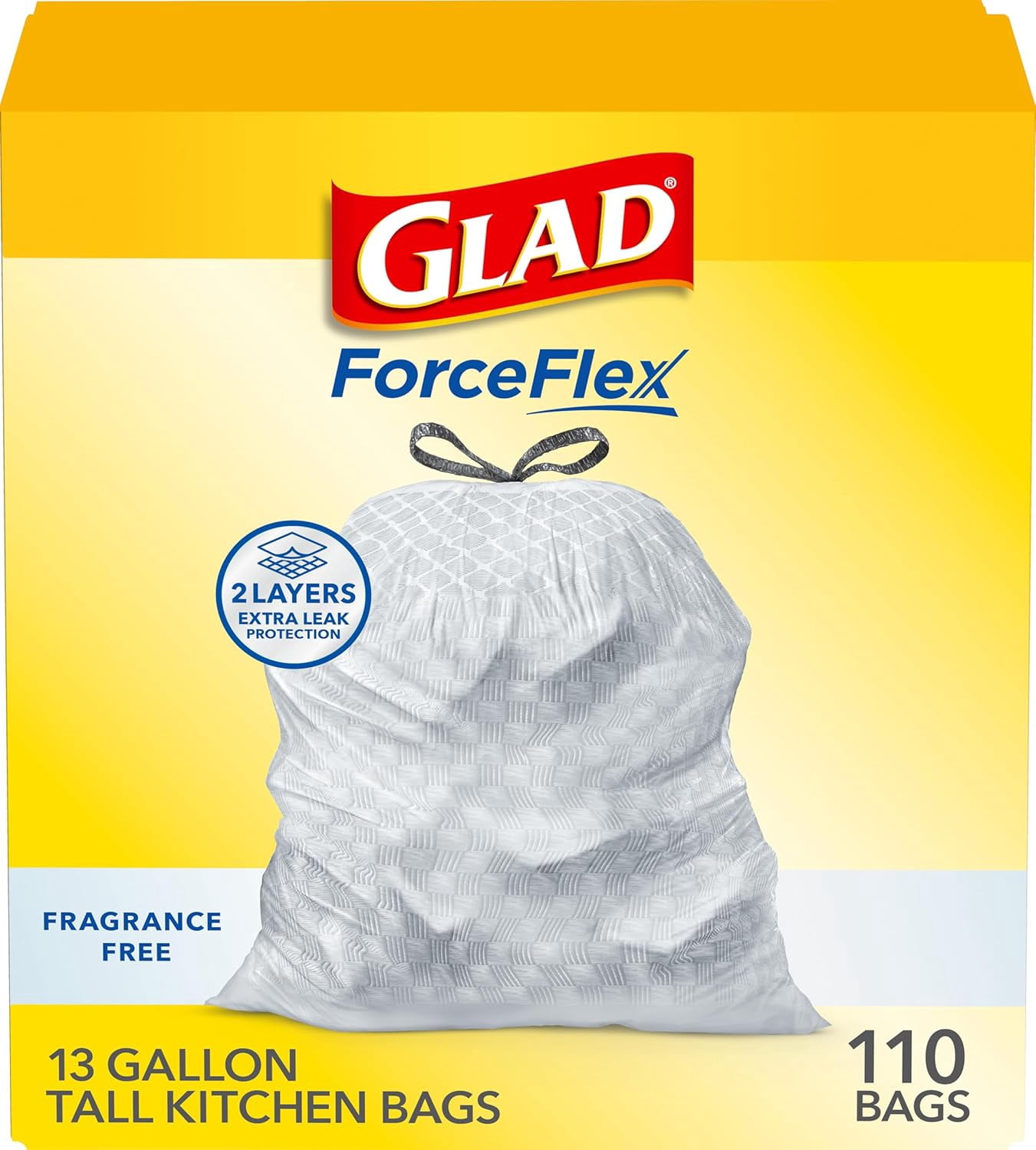 Tall Kitchen Trash Bags 13 Gallon, Fragrance Free Garbage Bags, Odorshield with Drawstring, 110 Count