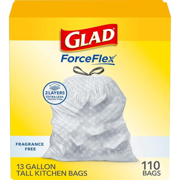 Tall Kitchen Trash Bags 13 Gallon, Fragrance Free Garbage Bags, Odorshield with Drawstring, 110 Count