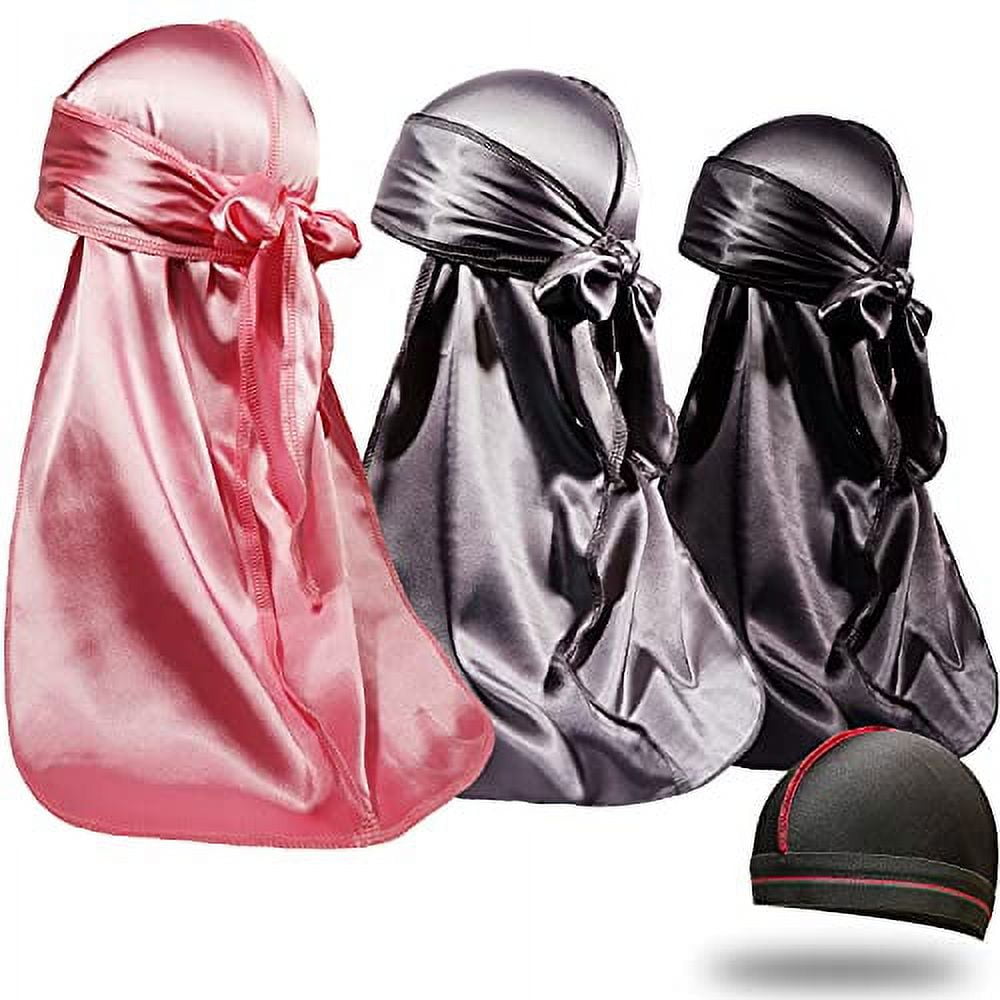 Silky Durag and Waves Cap, Multiple Styles Wave Cap Pack for Men Waves,  Moisture-Tech Fabric Satin Du-Rag