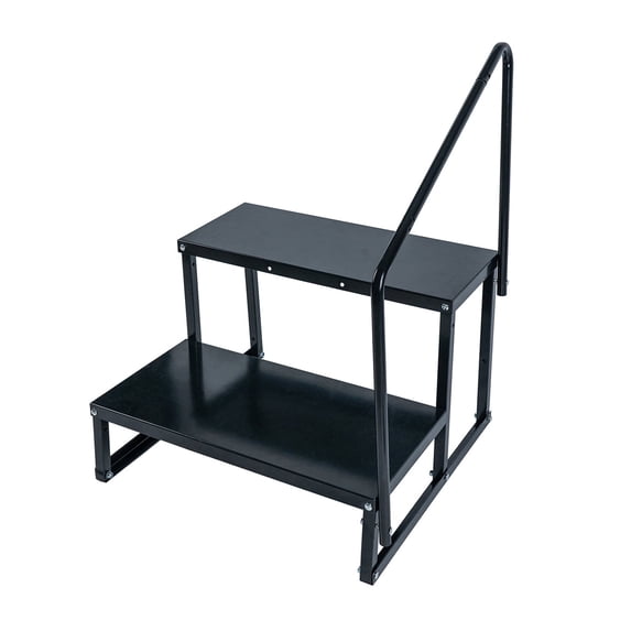 Forcecar Black M, 40"x 20", Metal RV Steps, Portable with Handrail, Anti-slip Pedals