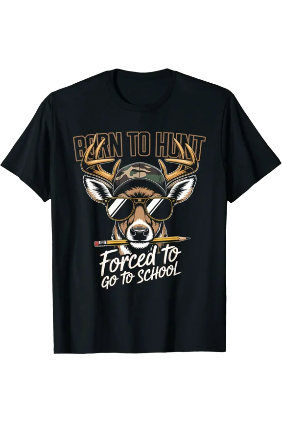 Forced To Go To School Deer Hunting Boy Camo T-Shirt Size S-5XL