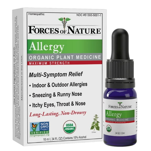 Forces of Nature Allergy Relief Maximum Strength 10ml Sublingual Dropper, Natural, Organic, Indoor, Outdoor Sneezing, Itching, Runny Nose