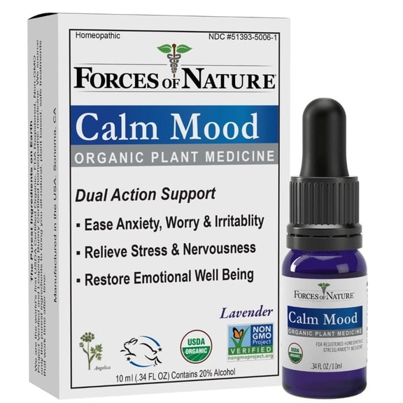 Forces of Nature Calm Mood Stress Relief 10ml, Natural, Organic, Relieves Nervous Tension, Liquid Dropper
