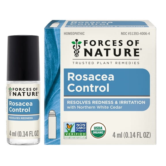 Forces of Nature Rosacea Relief Rollerball, Natural, Organic, Reduce Redness, Itching, Blemishes, 4 ml