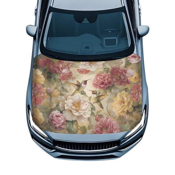 Forchirnse Hummingbird Peony Car Hood Cover Universal Fit Hood Wrap ...