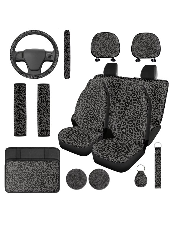 14-Piece Leopard Print Car Interior Accessory Kit, Durable Easy Install Car Seat Cover Set, Suitable for Vans Trucks Off-Road Vehicles
