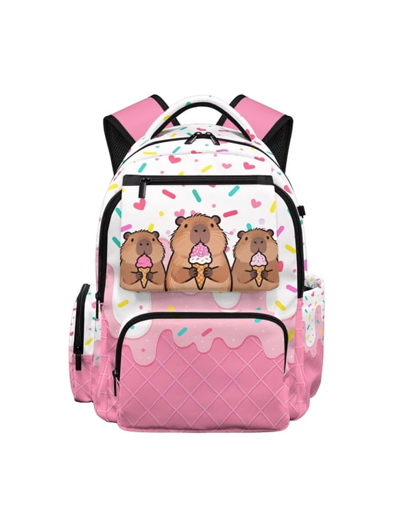 Capybara Backpack for School Girls Cute School Bag Ice Cream Kids Bookbag Large Capacity Back Pack with Multi Pockets