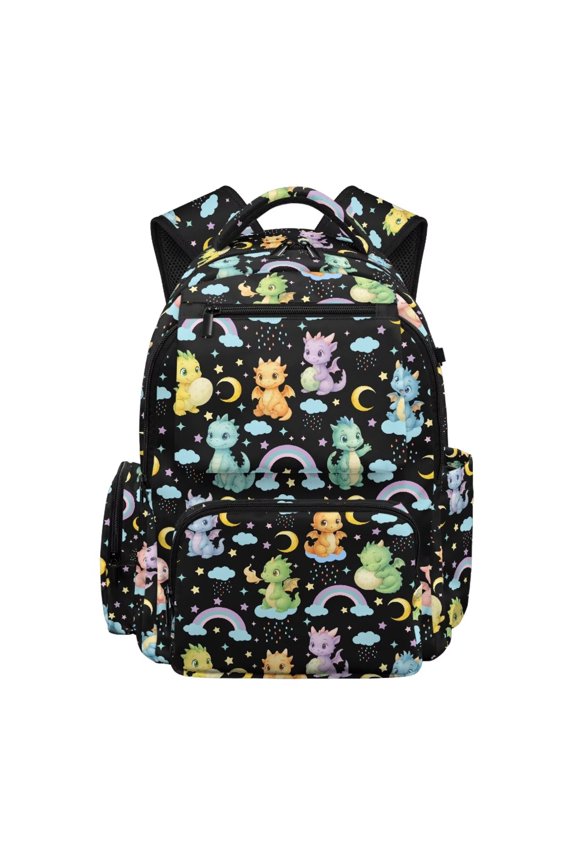 Cartoon Dragon School Backpack for Girls Ages 6-8 Large Capacity School Bag Kids Cute Book Bags 17 Inch Lightweight Rucksack with Adjustable Strap