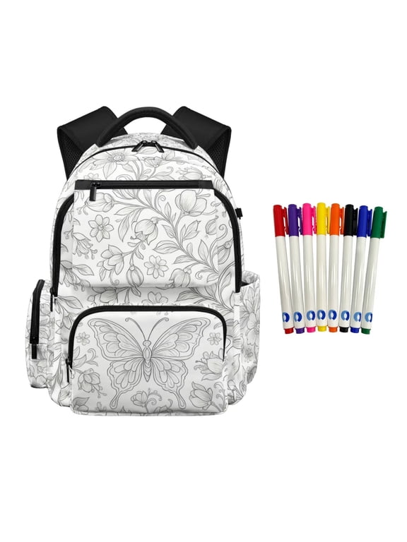 DIY Coloring Butterfly Backpack for Girls 10-12 Color Your Own School Backpacks Personalized Doodle School Bag Kids Colorable Bookbag with 8 Fabric Markers