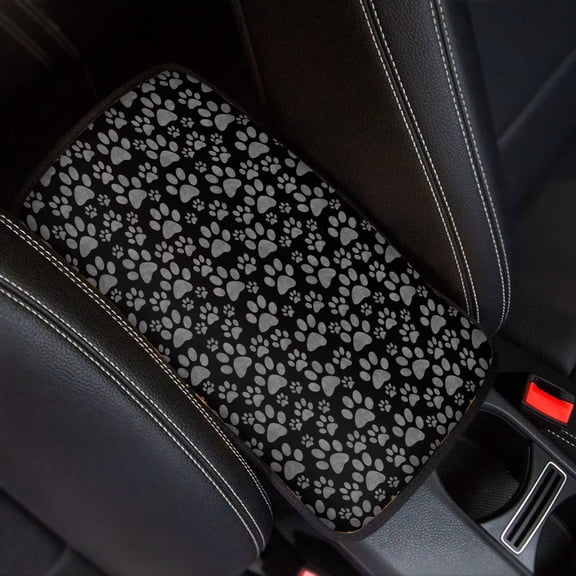 Forchrinse Gray Dog Paws Print Car Center Console Cover for Women,Puppy Paws Design Auto Armrest Cover Cushion