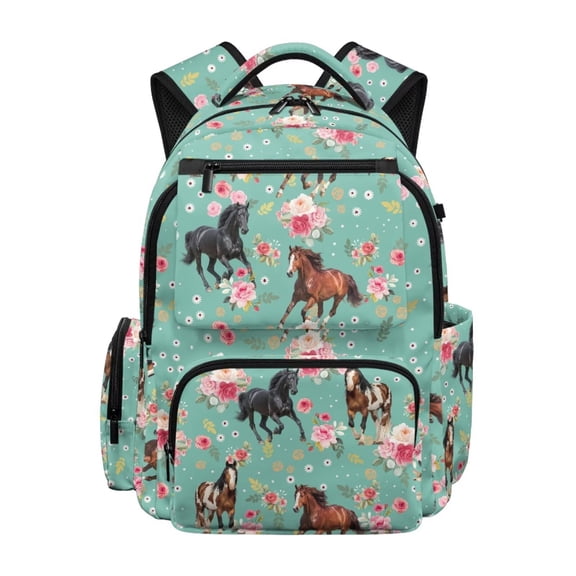 Forchrinse Horse Backpack for Girls 10-12 Flower School Backpack Teen Book Bag Elementary Middle School Bookbag 17 Inch Daypack Shoulder Bags with Multi Pockets