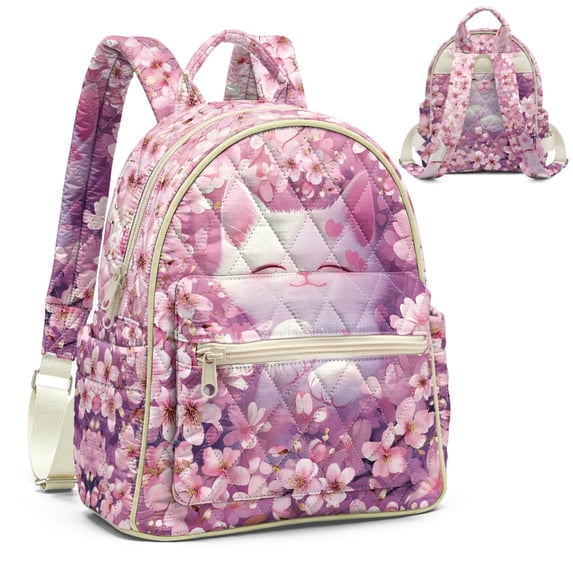 Mini Ruck Backpack Forchrinse Pink Sakura Cat Quilted Backpack Purse for Women,Mini Casual ...