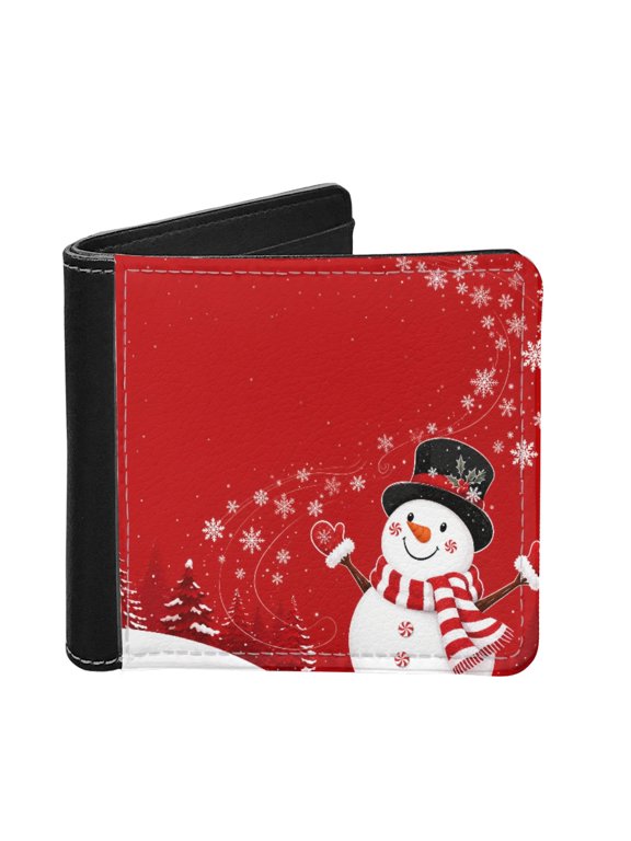 Snowman Snowflake Red Pine Cool Wallet Deer Leather Wallet for Boys Kids Purse Bifold Rfid Blocking Wallet with Coin Pocket and Card Cash Holder for Youth Men
