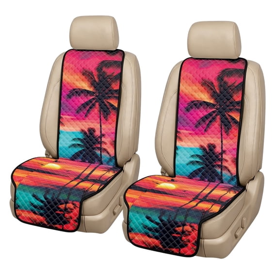 Forchrinse Sunset Palm Tree Car Seat Covers Quilted Front Seat Covers ...