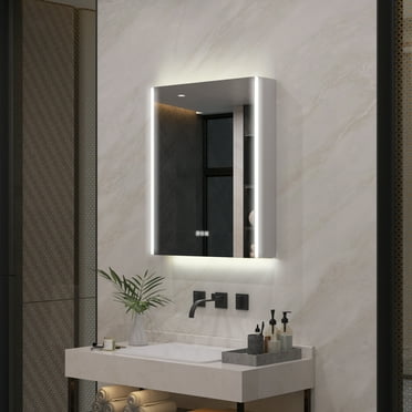 Forclover 24" x 30" LED Lighted Bathroom Medicine Cabinet with Mirror, Wall Mounted Storage Cabinet w/ Defogger, Dimmable, Memory Function, Outlets & USB, Left Open Door