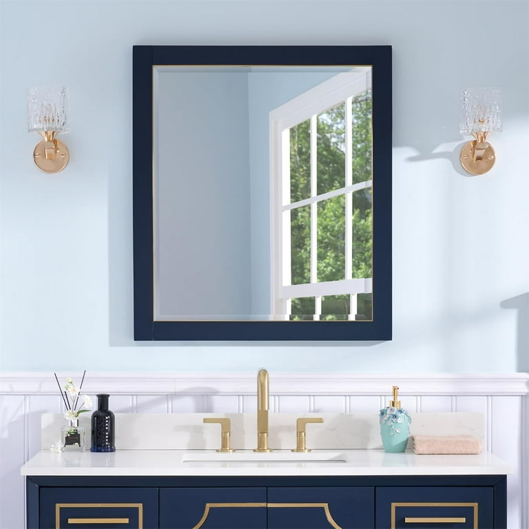 Wood framed mirror bathroom deals