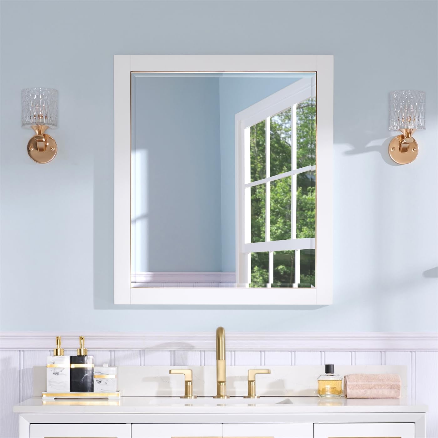 Forclover 28x 32 Inch Bathroom Vanity Mirror, Wood Framed Bathroom ...