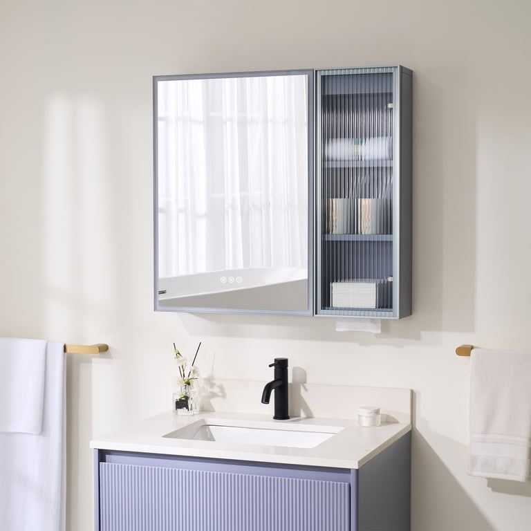 Forclover 30 X 28 Inch LED Lighted Bathroom Medicine Cabinet with 