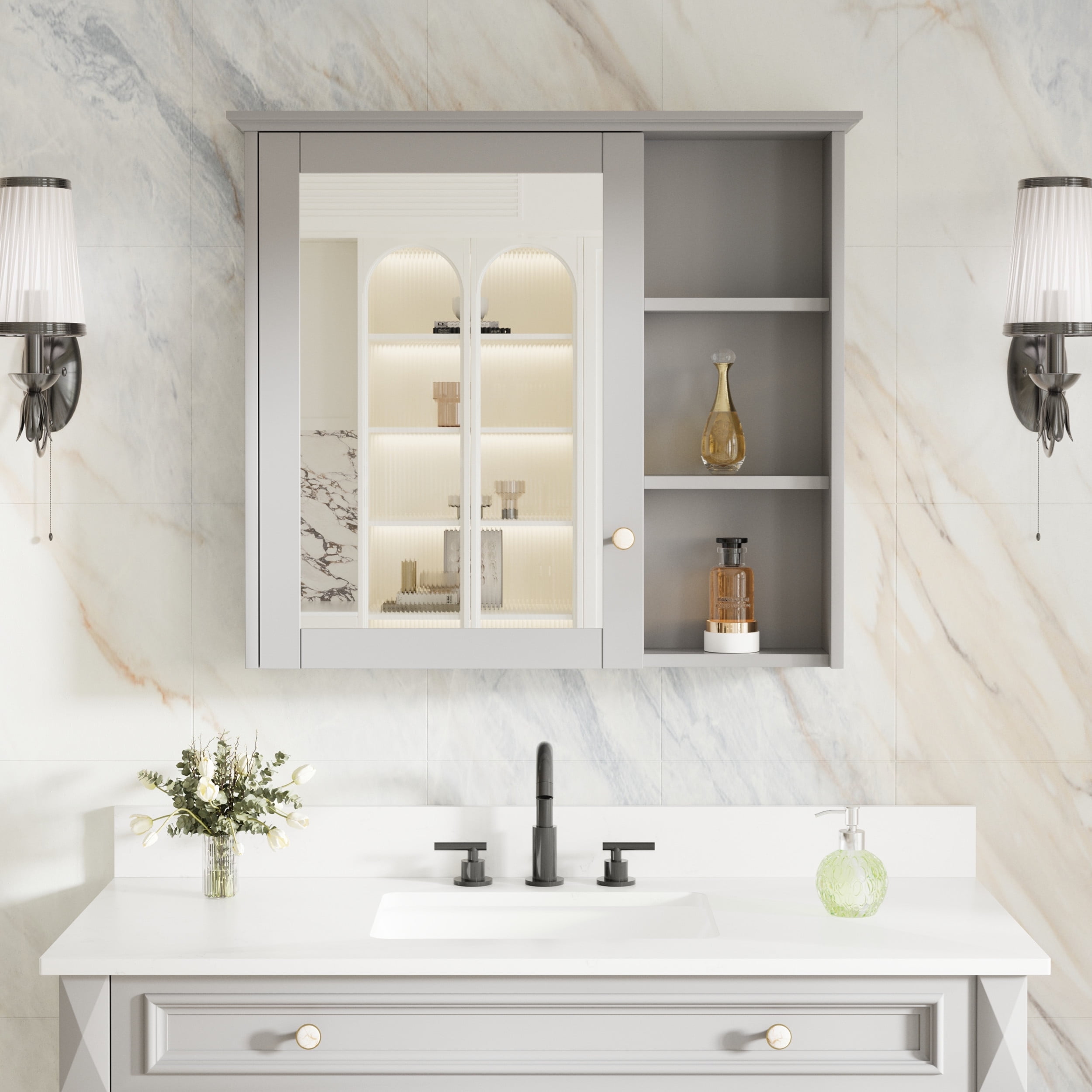 Forclover 34"x 30" Wall Mounted Medicine Cabinet with Mirror, 6 Tier ...