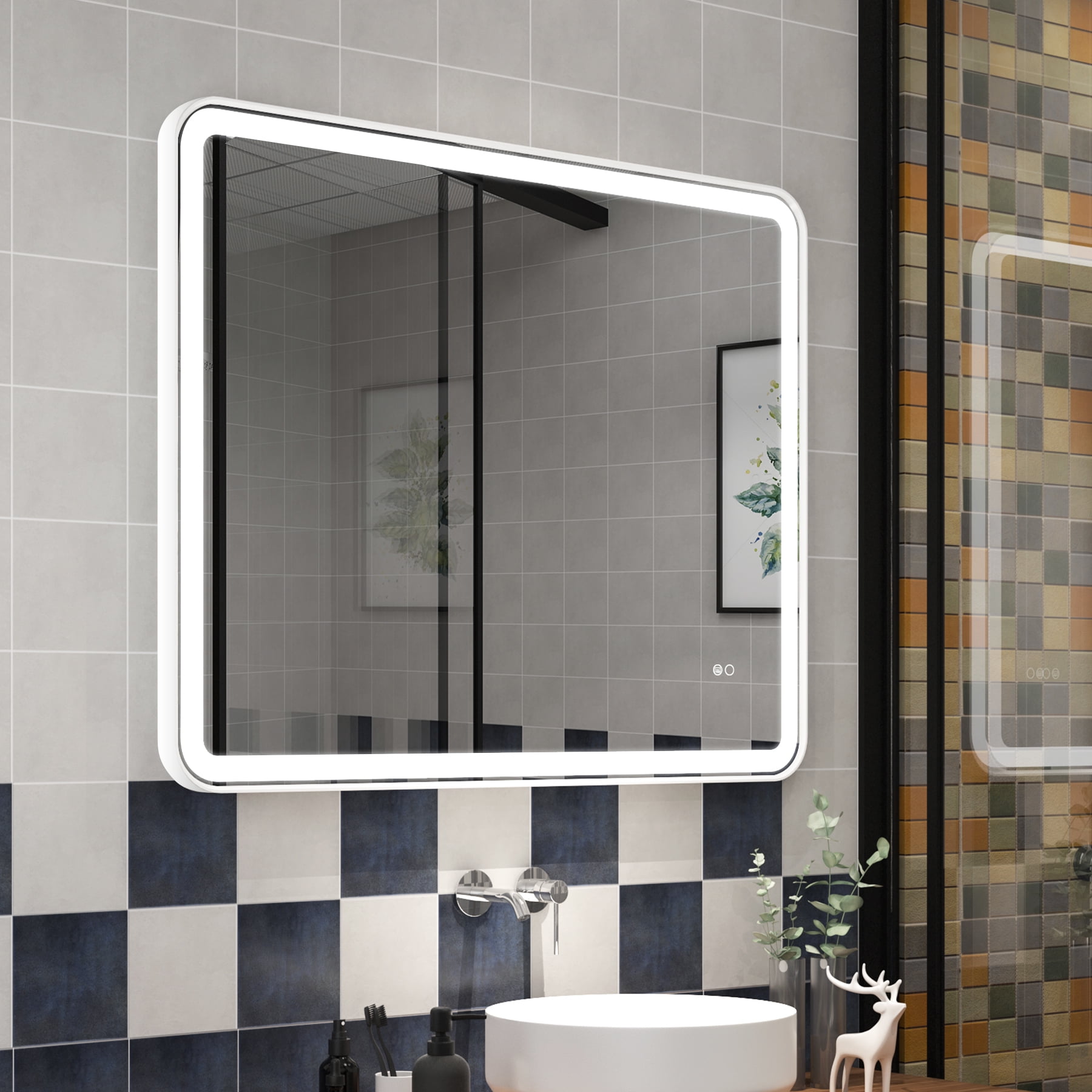 Forclover 40 x 32 inch LED Bathroom Mirror, LED Lighted Mirror for ...