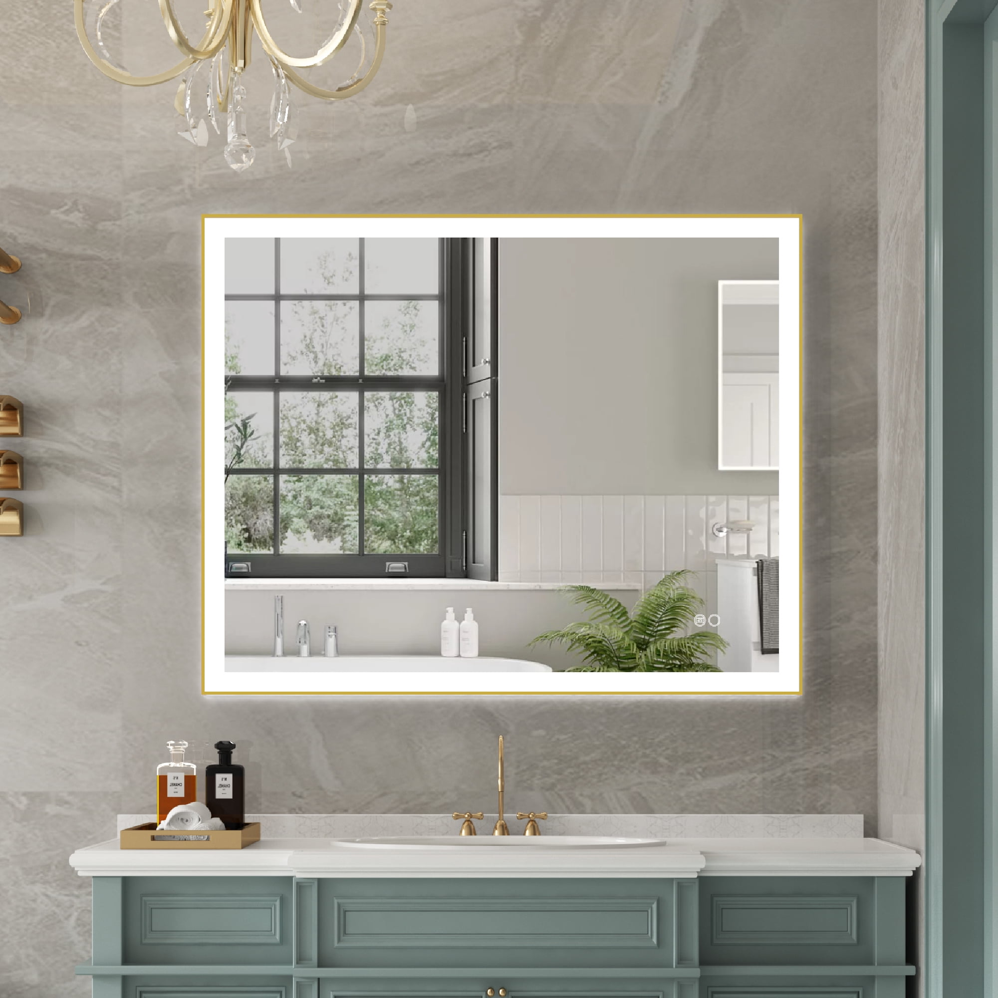 Forclover 40 x32 inch LED Bathroom Mirror, Wall Mounted Bathroom Vanity ...