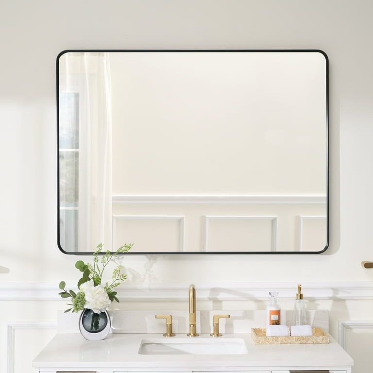 BELLA 48 in. W x 36 in. H Rectangular Aluminum Framed Wall-Mounted Bathroom Vanity Mirror in Matte Black BELLA 48 in. W x 36 in. H Rectangular Aluminum Framed Wall-Mounted Bathroom Vanity Mirror in Matte Black