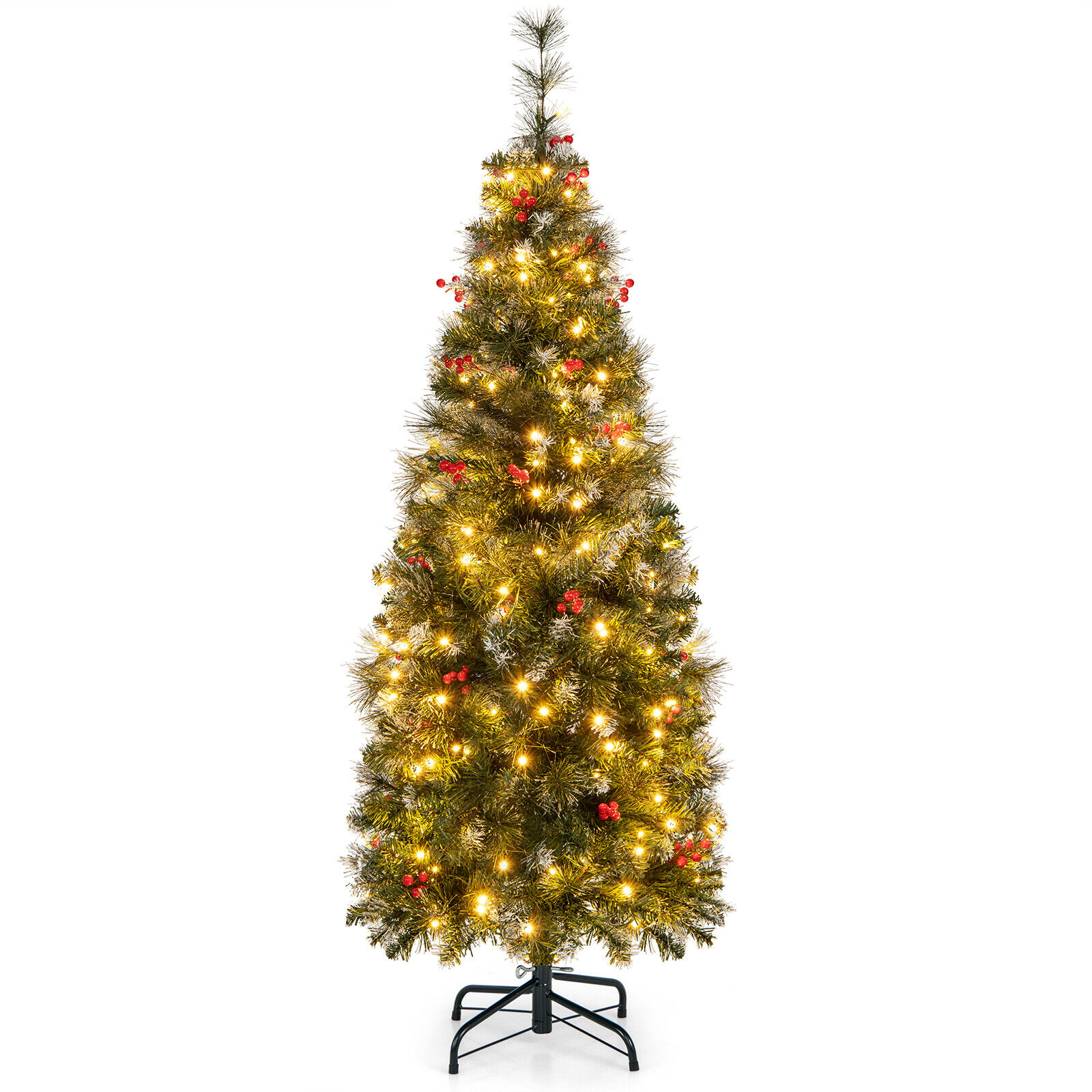 Forclover 5FT PreLit Artificial Hinged Slim Pencil Christmas Tree with