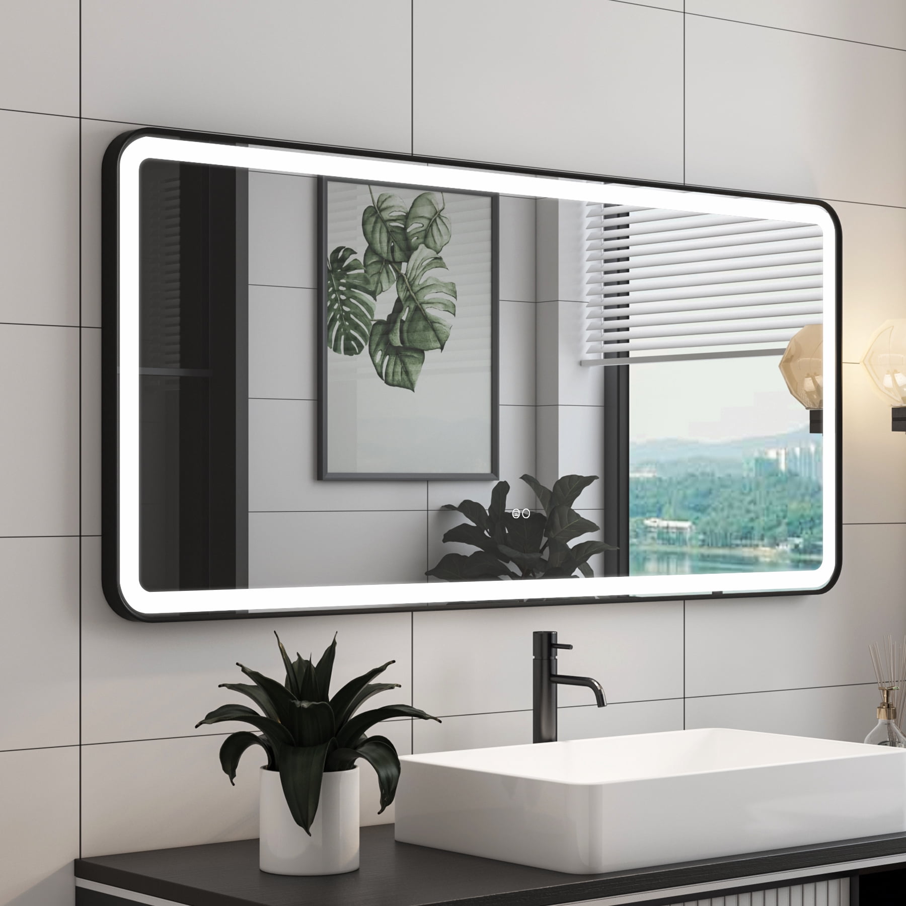 Forclover 60 x 28 inch LED Bathroom Mirror, LED Lighted Mirror for ...