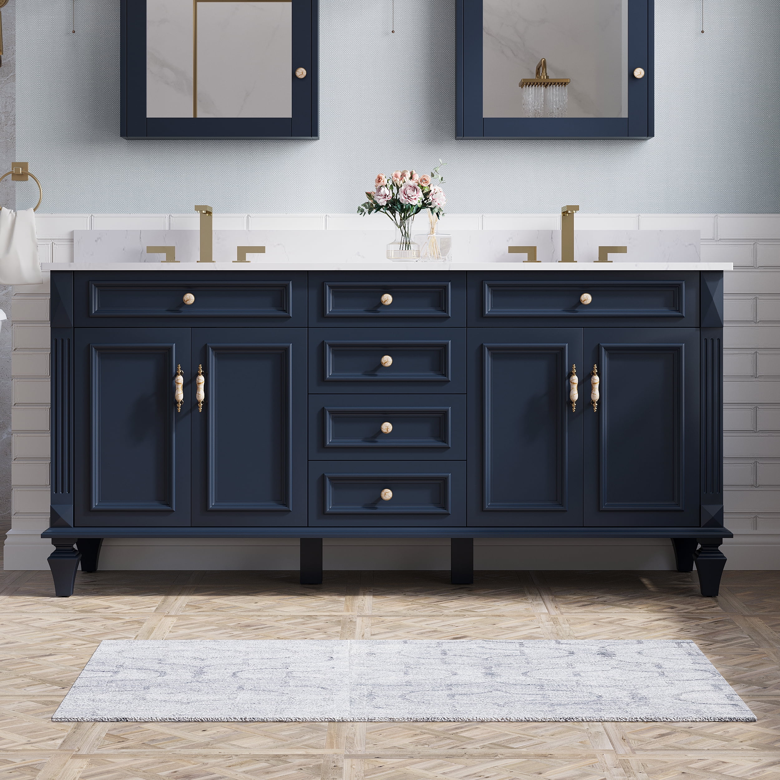 Forclover 72" Bathroom Vanity with Double Sinks, Solid Wood Bathroom ...