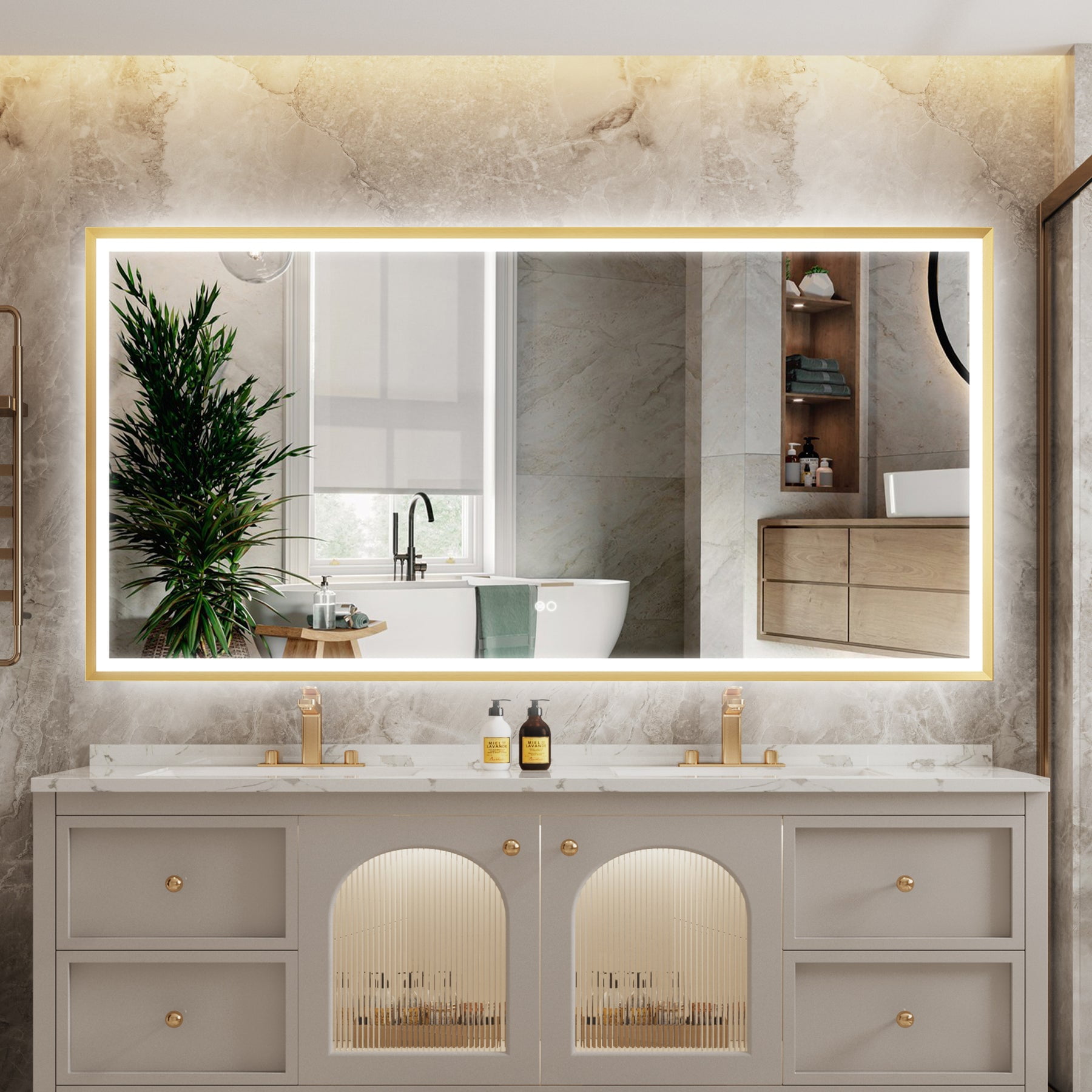 Bathroom Mirror With Lights 24x36 Inch Black Frame LED Bathroom Mirror - Dimmable Anti-Fog Smart Mirror With 3 Color Lights LED Bathroom Mirrors