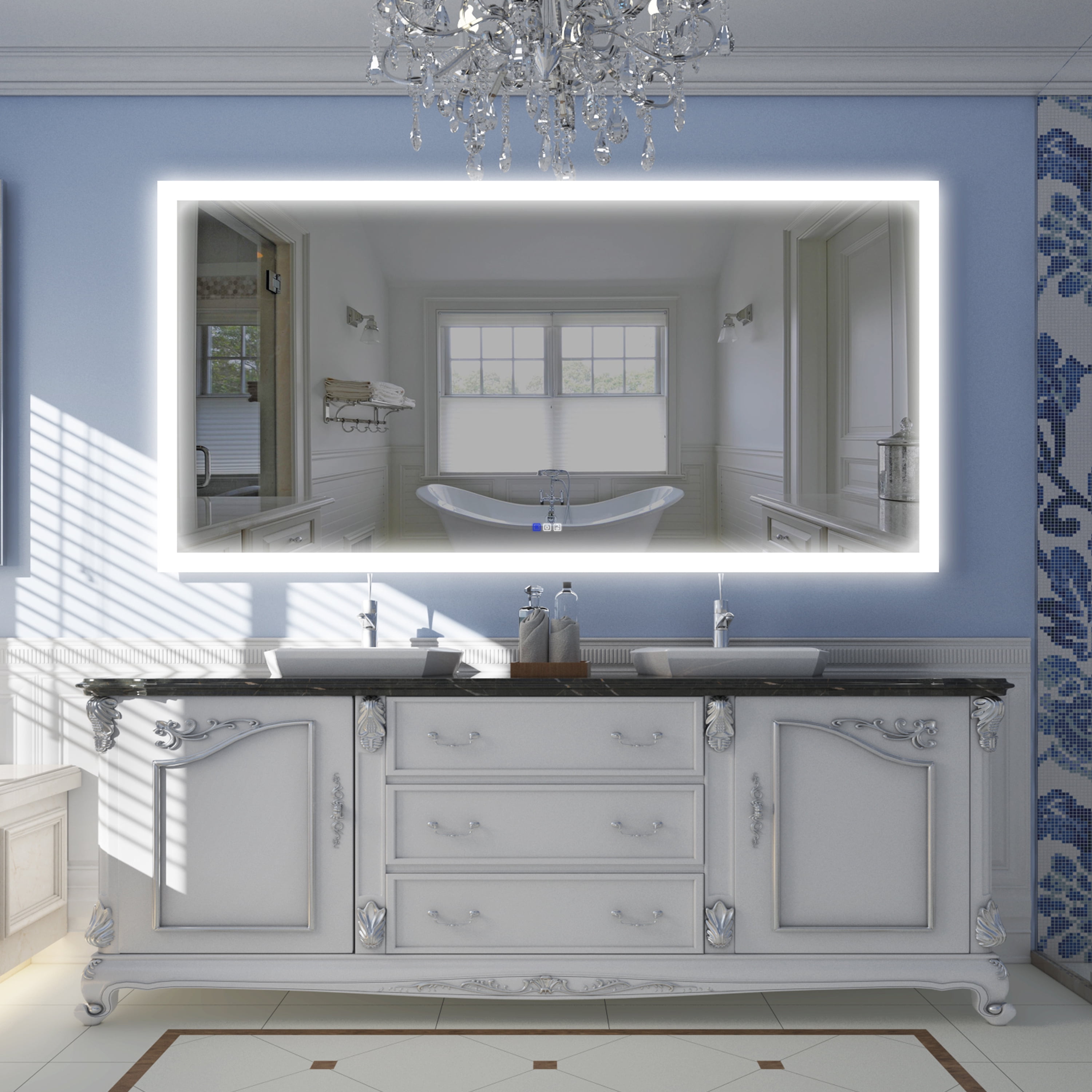 Forclover 84 x 42 Inch LED Mirror for Bathroom with Ultra Bright Lights, 3 Color Temperature ...