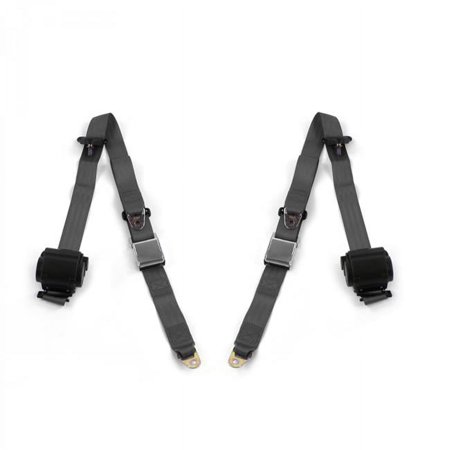Ford 1928-1931 Model A Airplane 3 Point Charcoal Retractable Bucket Seat Belt Kit - 2 Belts