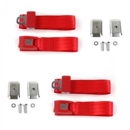 Ford 1928-1931 Model A Standard 2 Point Red Lap Bucket Seat Belt Kit with Bracketry - 2 Belts