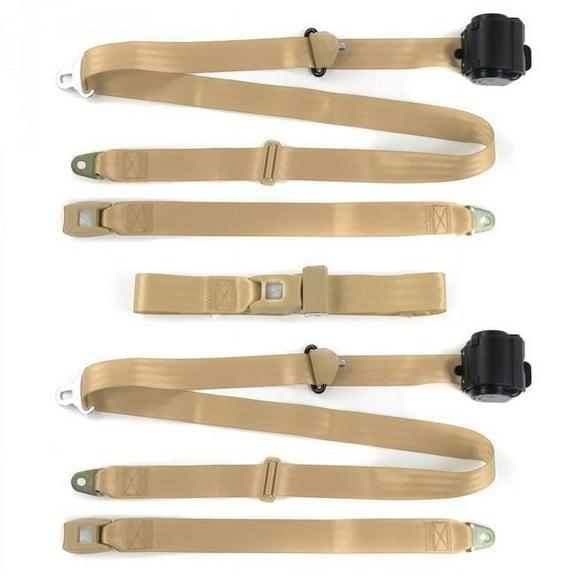 Ford 1928-1931 Model A Standard 3 Point Tan Retractable Bench Seat Belt Kit - 3 Belts