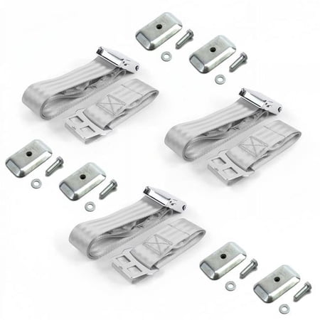 Ford 1932 Model B Airplane 2 Point Gray & Grey Lap Bench Seat Belt Kit with Bracketry - 3 Belts