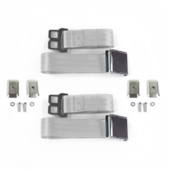 Ford 1932 Model B Airplane 2 Point Gray & Grey Lap Bucket Seat Belt Kit with Bracketry - 2 Belts