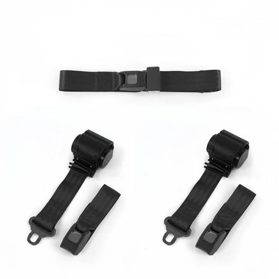 Ford 1932 Model B Standard 2 Point Black Retractable Bench Seat Belt Kit - 3 Belts