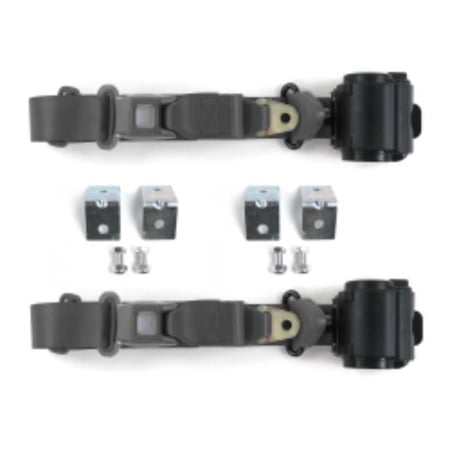Ford 1932 Model B Standard 3 Point Charcoal Retractable Bucket Seat Belt Kit with Bracketry - 2 Belts