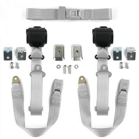Ford 1932 Model B Standard 3 Point Gray & Grey Retractable Bench Seat Belt Kit with Bracketry - 3 Belts