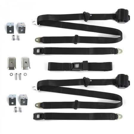 Ford 1933-1934 Model C Standard 3 Point Black Retractable Bench Seat Belt Kit with Bracketry - 3 Belts