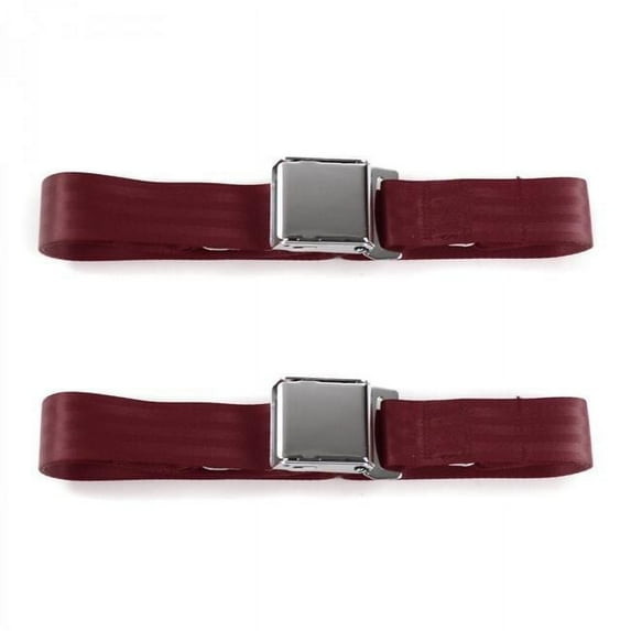 Ford 1935-1940 Airplane 2 Point Burgundy Lap Bucket Seat Belt Kit - 2 Belts