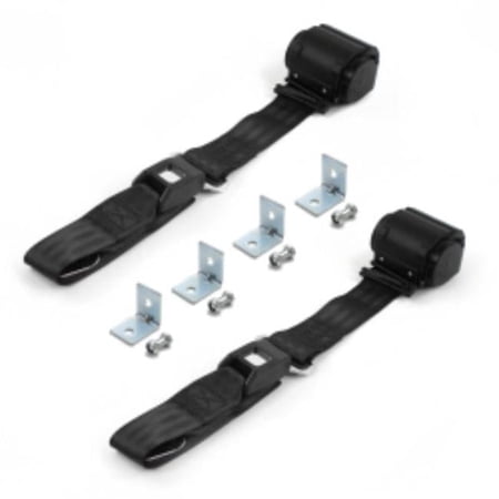 Ford 1935-1940 Standard 2 Point Black Retractable Bucket Seat Belt Kit with Bracketry - 2 Belts
