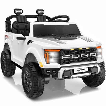 iYofe 24V 2 Seater Licensed Ford F150 Raptor Powered Ride on Truck with Remote, Safety Belt, White