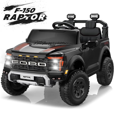 iYofe 24V 2 Seater Ford F150 Raptor Powered Ride on Toys Truck, Electric Ride on Cars with Remote Control for Kids, 4 Wheels Spring Suspension, Black