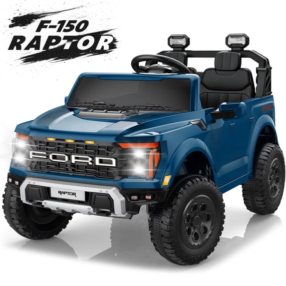 iYofe 24V 2 Seater Ford F150 Raptor Powered Ride on Toys Truck, Electric Ride on Cars with Remote Control for Kids, 4 Wheels Spring Suspension, Blue