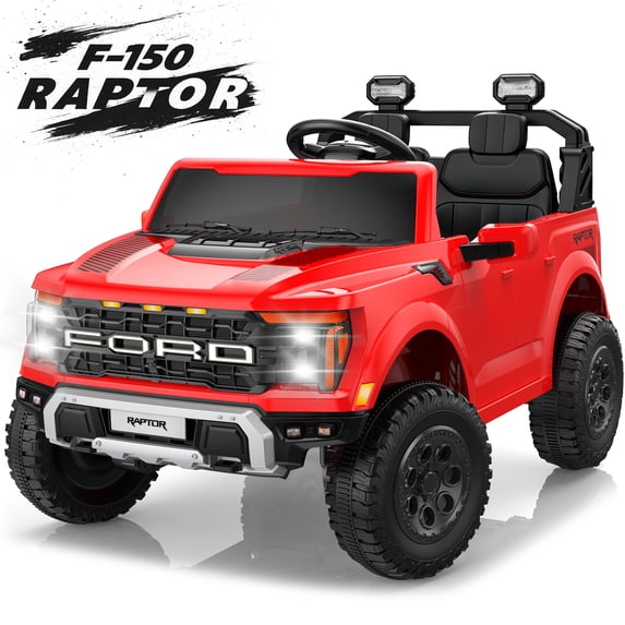 iYofe 24V 2 Seater Ford F150 Raptor Powered Ride on Toys Truck, Electric Ride on Cars with Remote Control for Kids, 4 Wheels Spring Suspension, Red